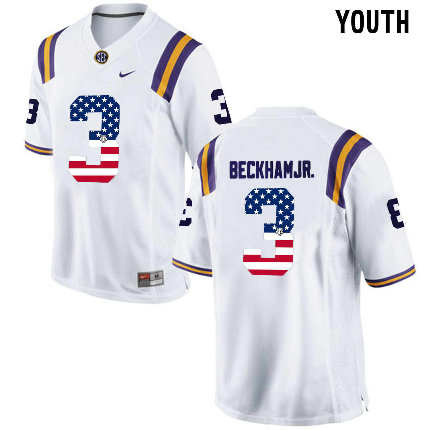US Flag Fashion Youth LSU Tigers Odell Beckham Jr. 3 College Football Limited Jersey White